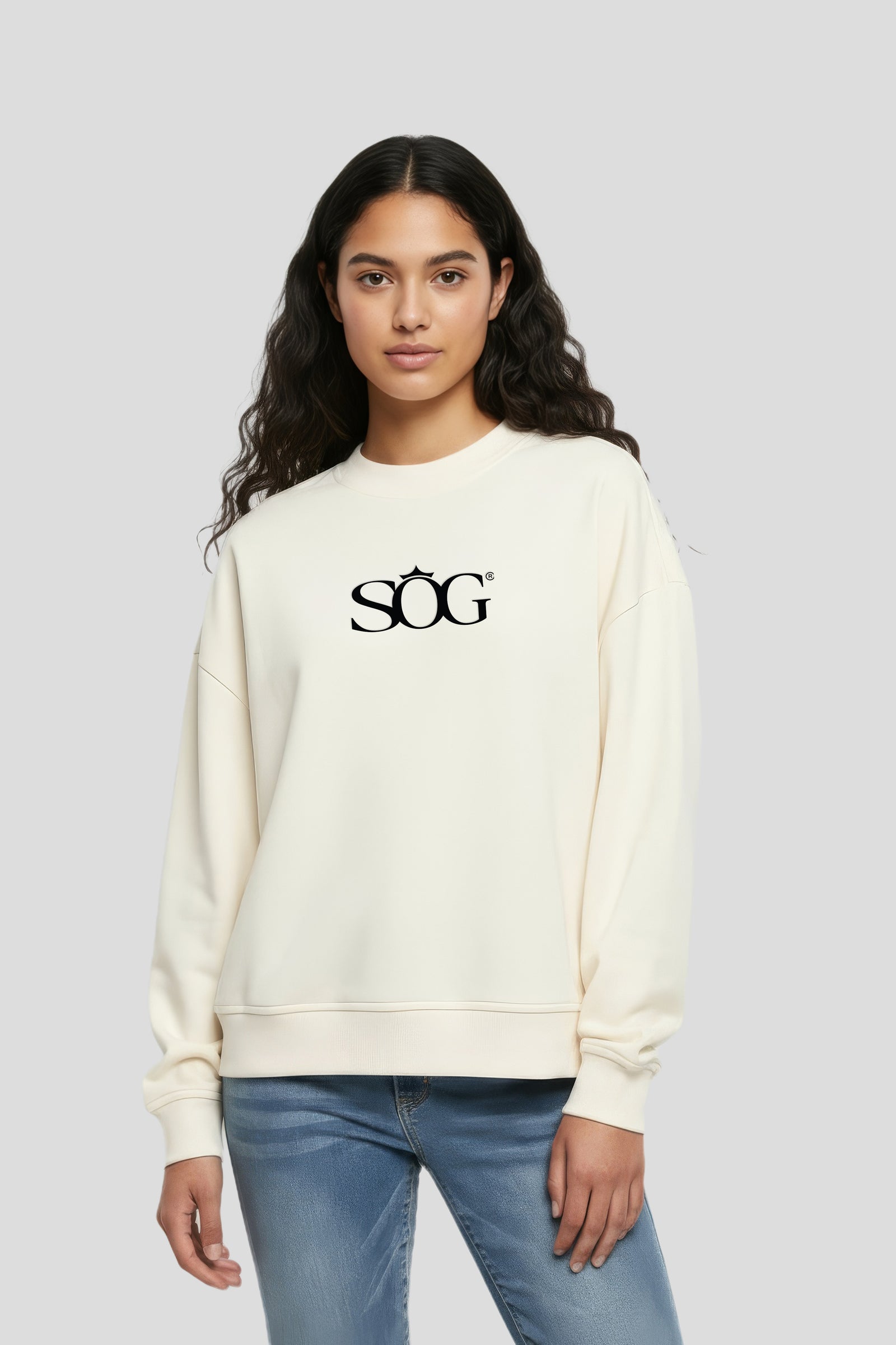 Relaxed fit crewneck sweatshirt beige