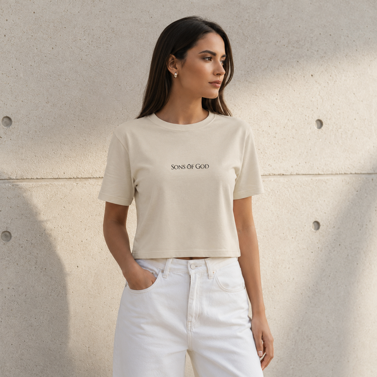 Damen Boxy Fit T-Shirt Sons of God Beige