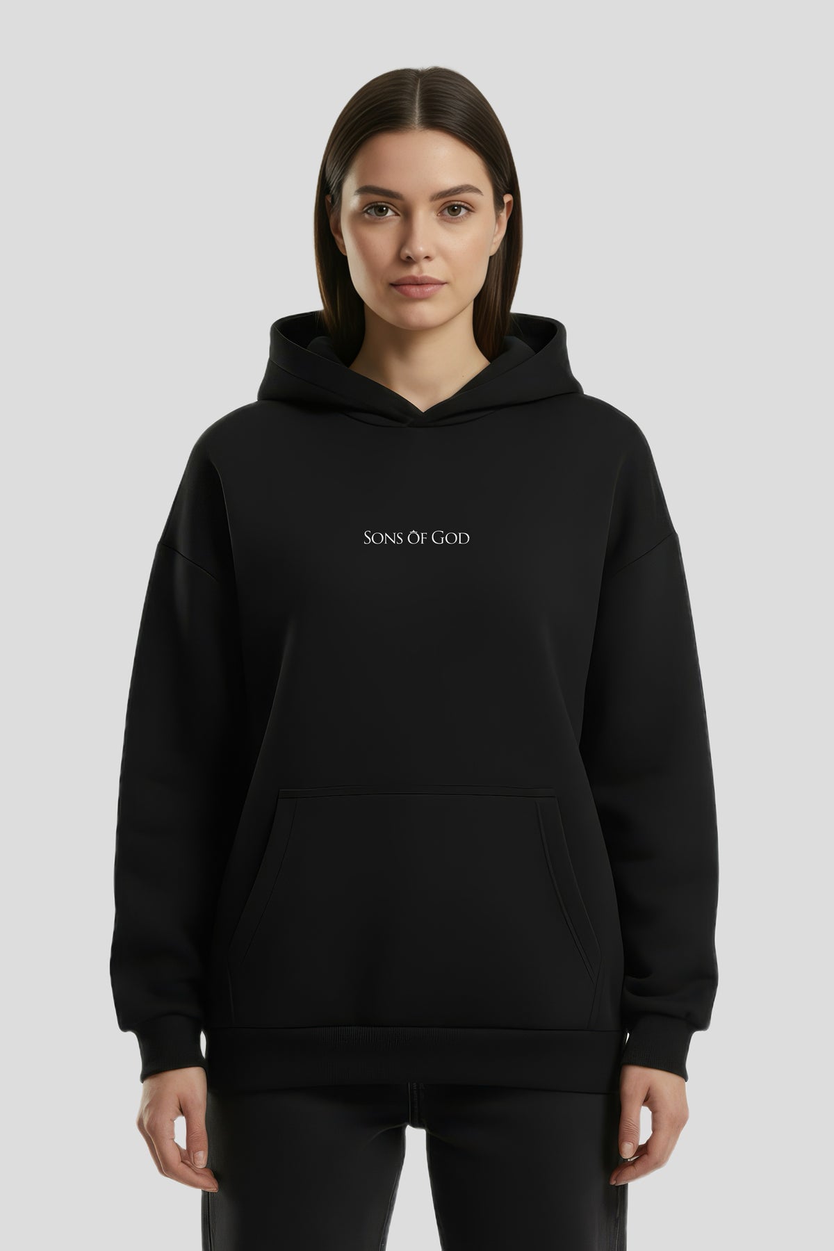 Oversized hooded hoodie, black, Sons of God
