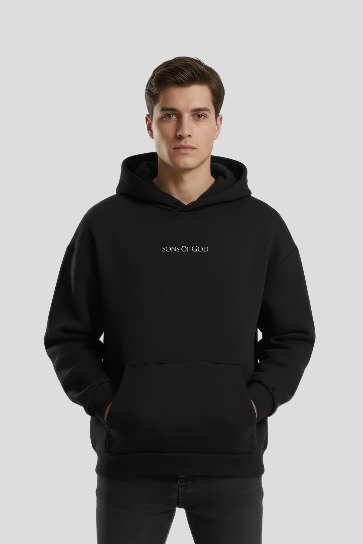 Oversized hooded hoodie, black, Sons of God