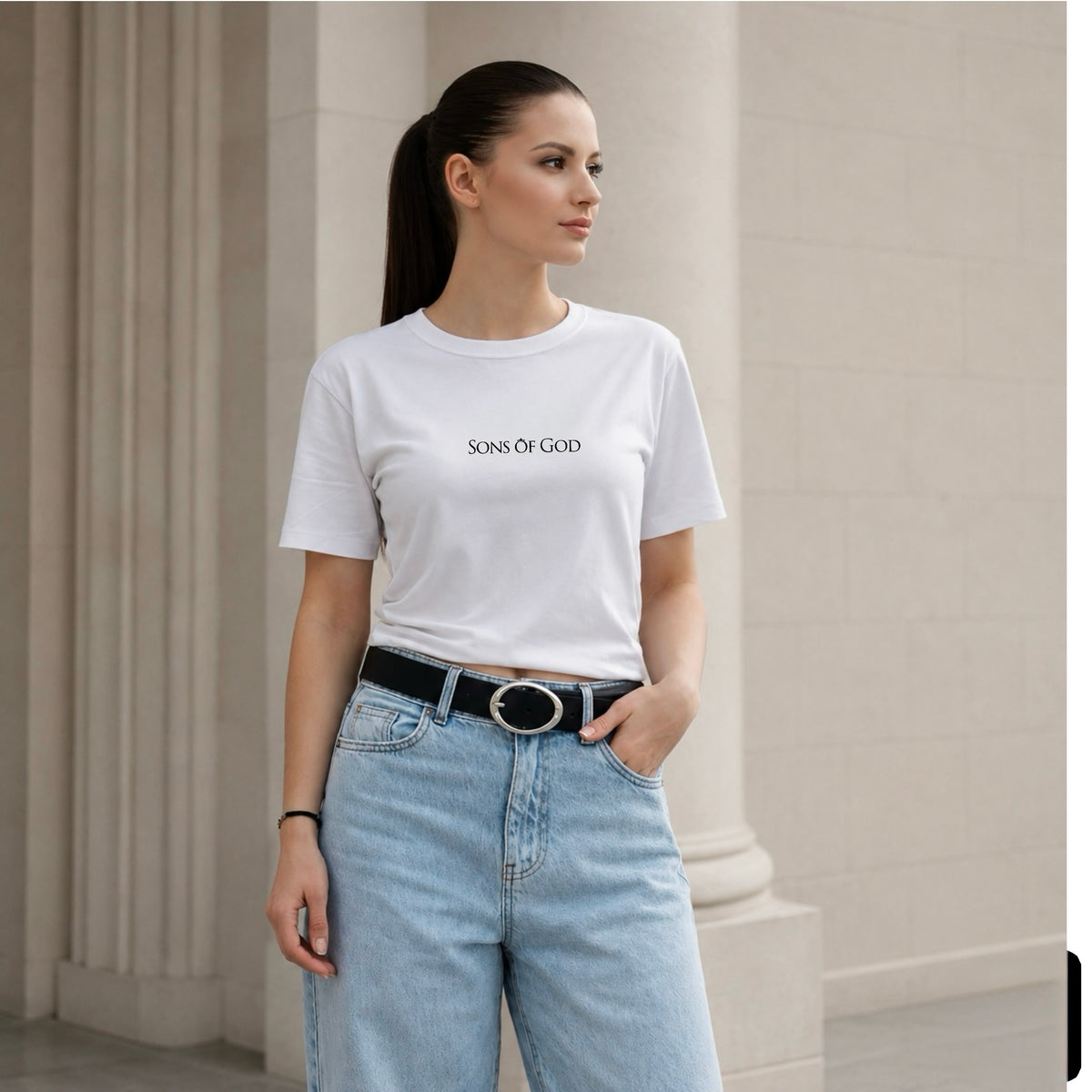 Damen Boxy Fit T-Shirt Sons of God Weiß